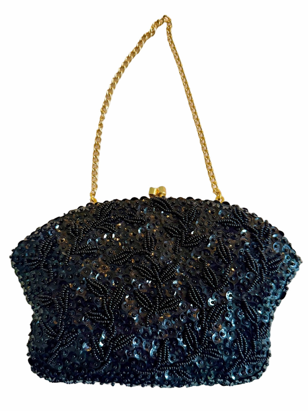 Vintage Styled by Simon Hong Kong Black Beaded Sequin Evening Bag Clutch Purse